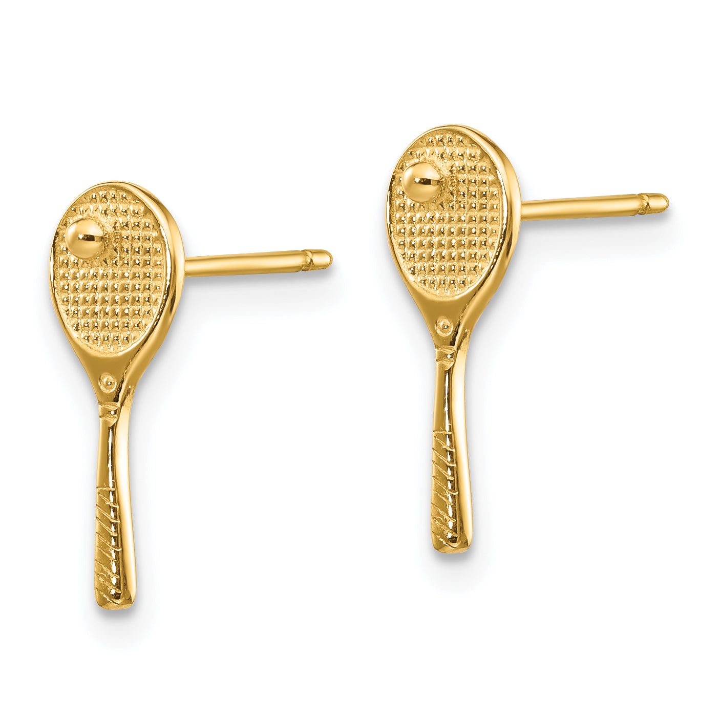 14K Yellow Gold Mini Tennis Racquet W/Ball Post Earrings