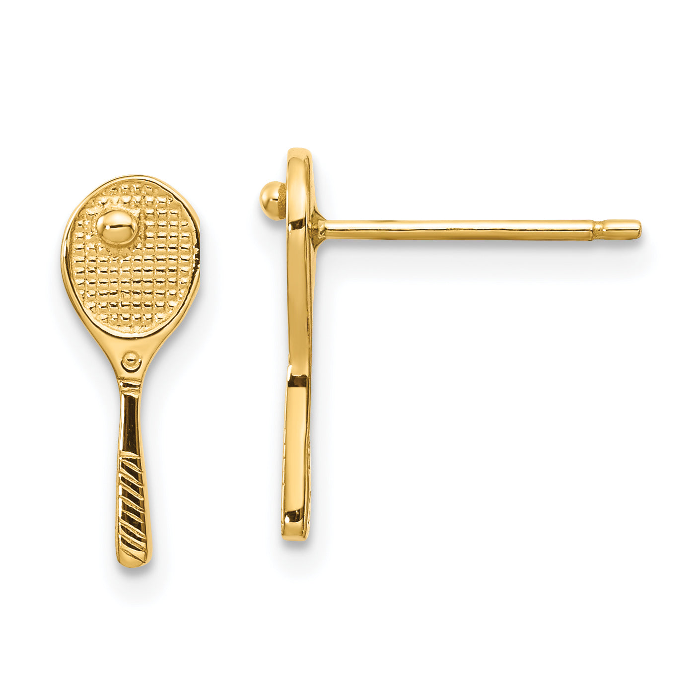 14K Yellow Gold Mini Tennis Racquet W/Ball Post Earrings