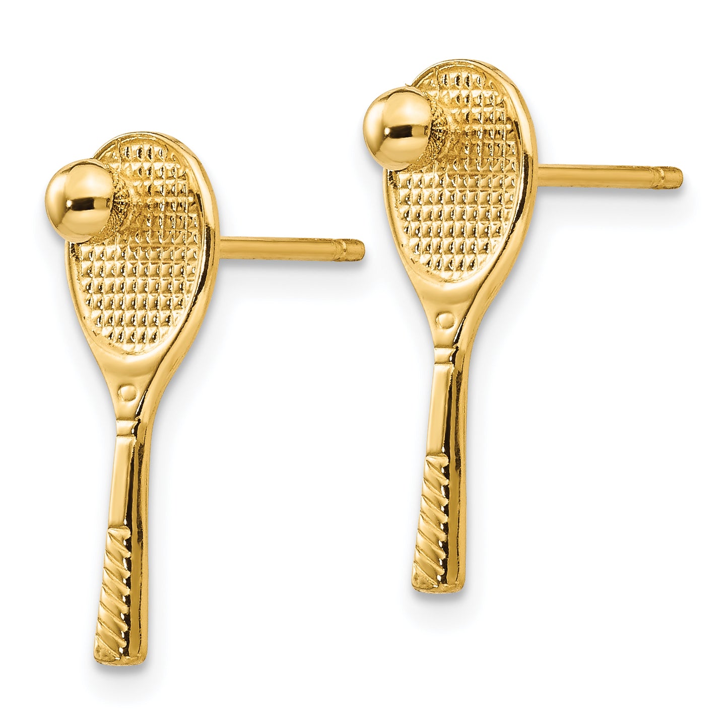 14K Yellow Gold Tennis Racquet W/Ball Post Earrings