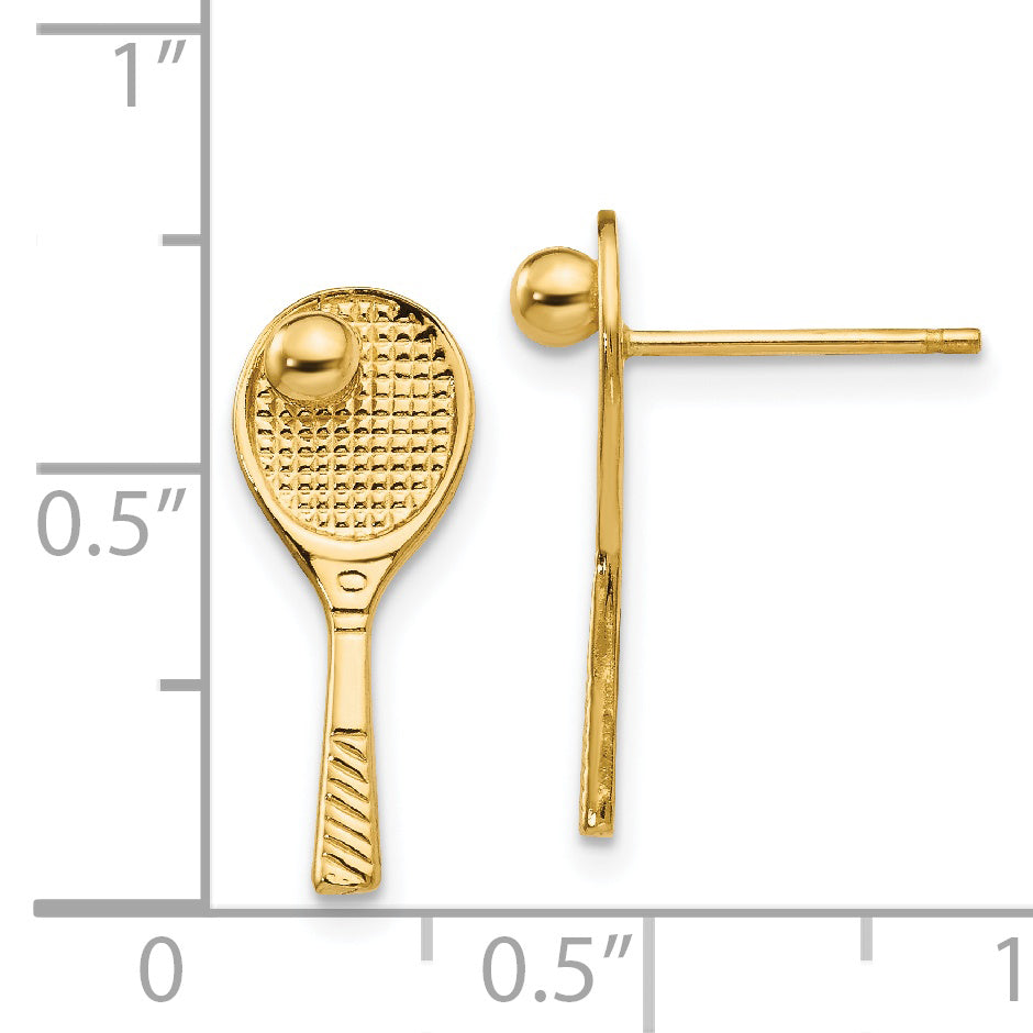 14K Yellow Gold Tennis Racquet W/Ball Post Earrings