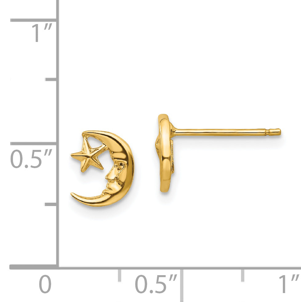 14K Yellow Gold Moon And Star Post Earrings