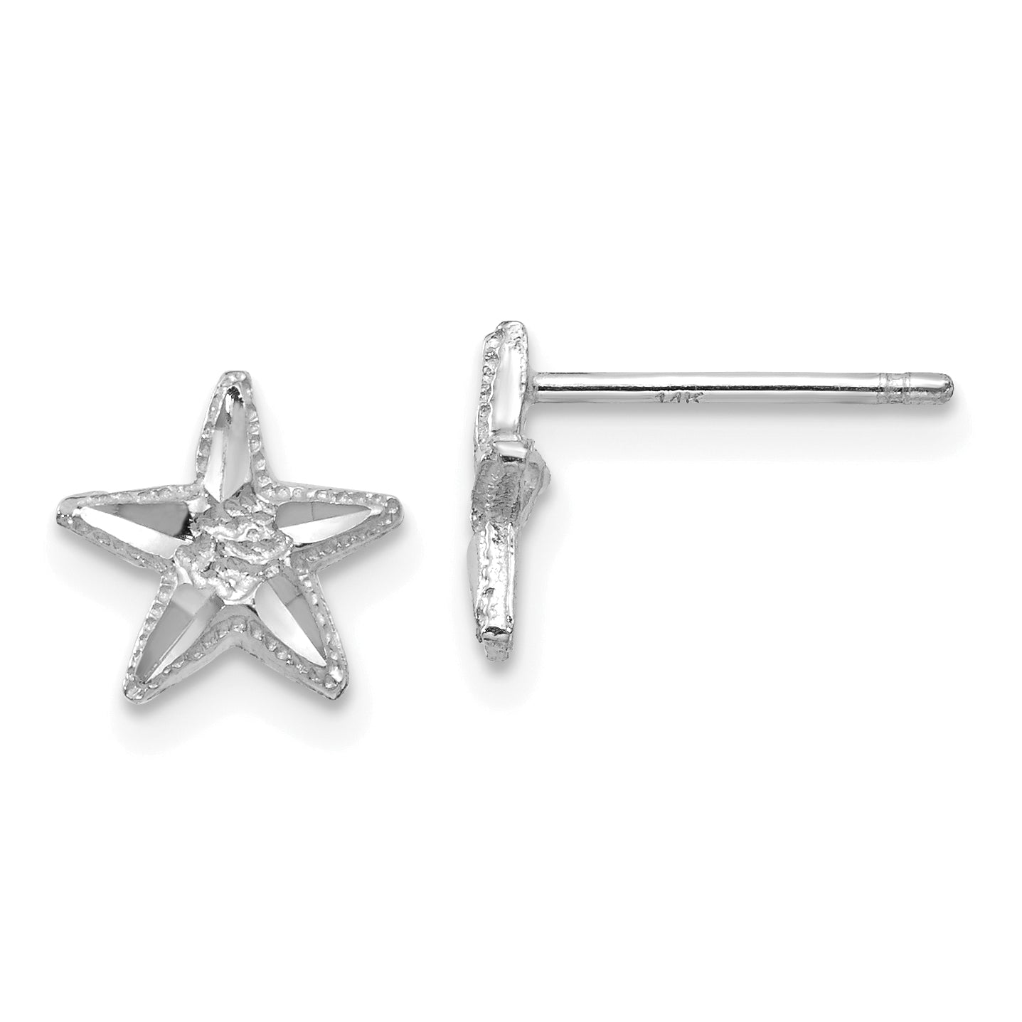 14K White Gold Diamond-Cut Starfish Earrings