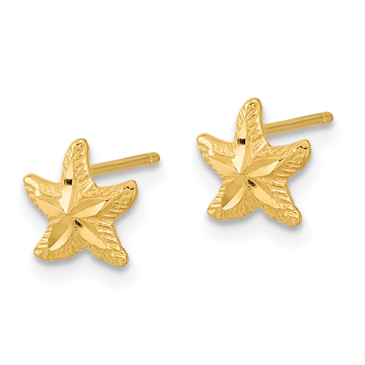 14K Yellow Gold Polished Diamond-Cut Starfish Post Earrings