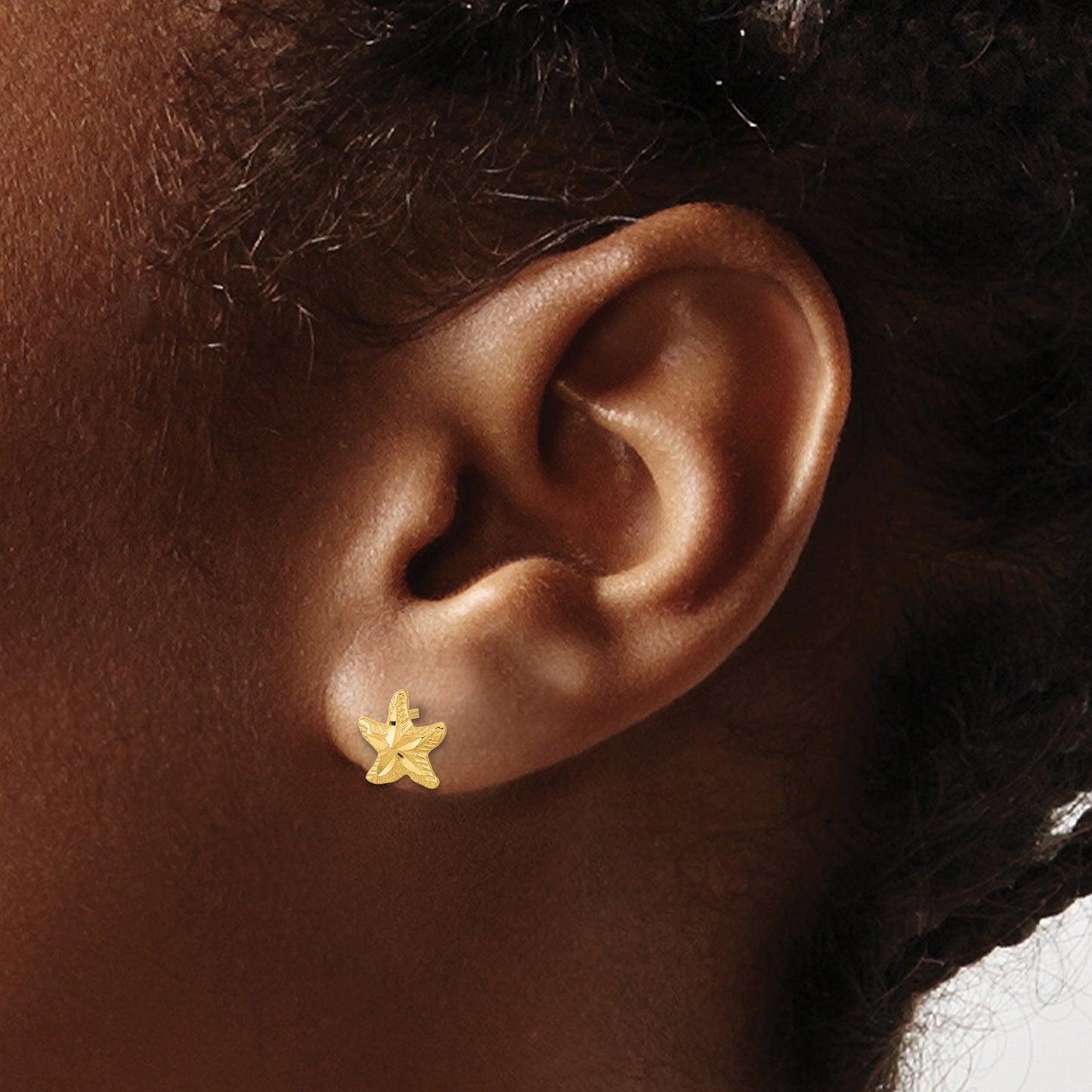 14K Yellow Gold Polished Diamond-Cut Starfish Post Earrings