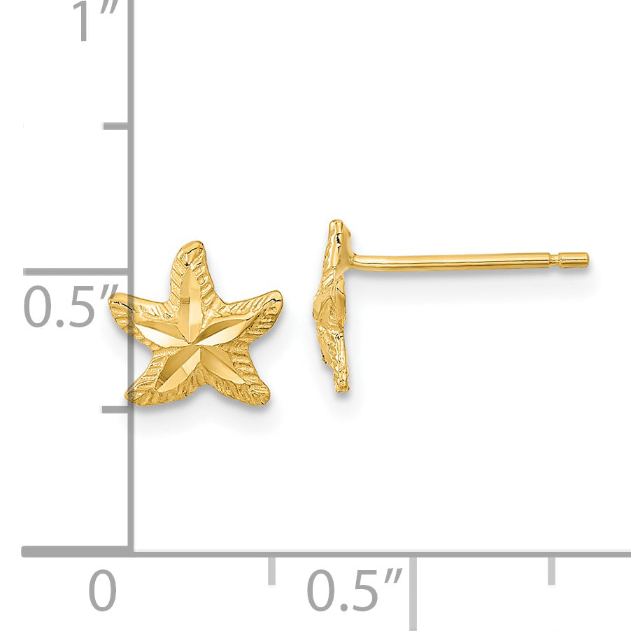 14K Yellow Gold Polished Diamond-Cut Starfish Post Earrings