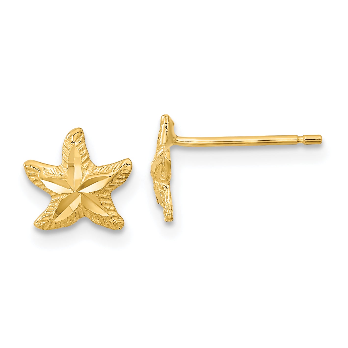 14K Yellow Gold Polished Diamond-Cut Starfish Post Earrings