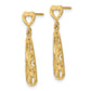 14K Yellow Gold D/C Teardrop Heart Dangle Post Earrings