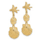 14K Yellow Gold Starfish, Sand Dollar ,Scallop Shell Dangle Earrings