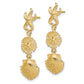 14K Yellow Gold Starfish, Sand Dollar ,Scallop Shell Dangle Earrings