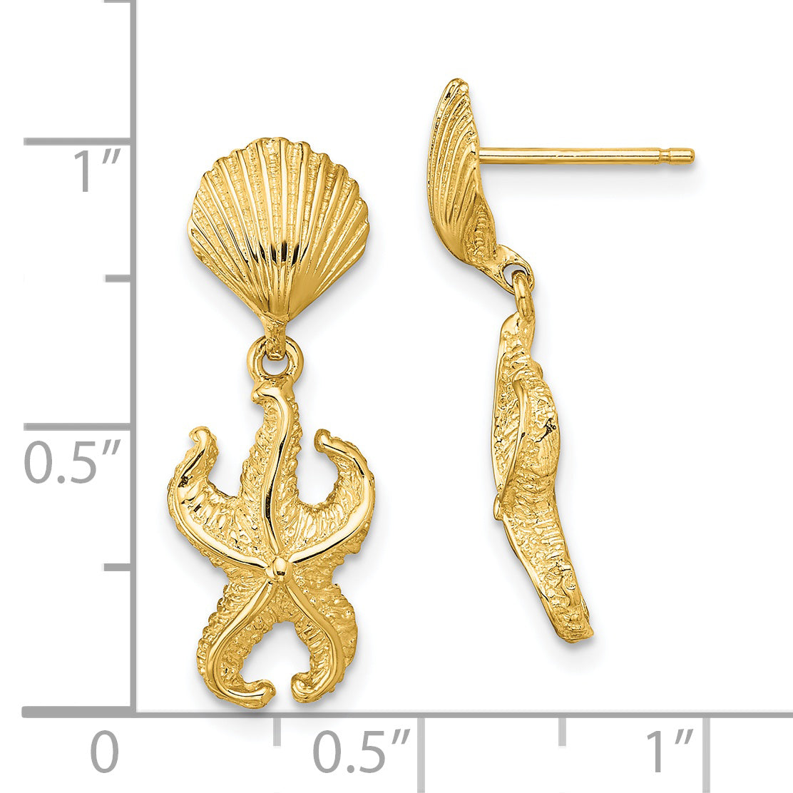 14K Yellow Gold Shell/Starfish Dangle Earrings