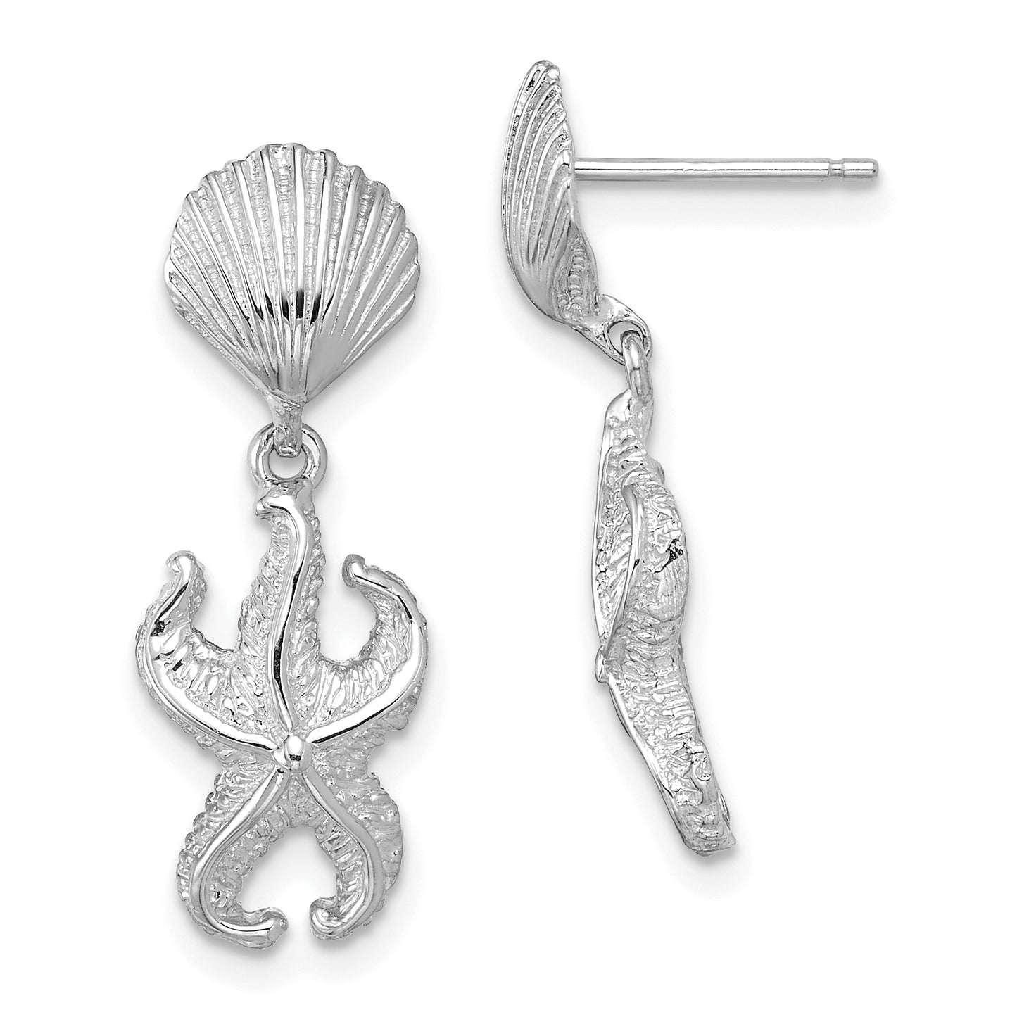 14K White Gold Shell/Starfish Dangle Earrings