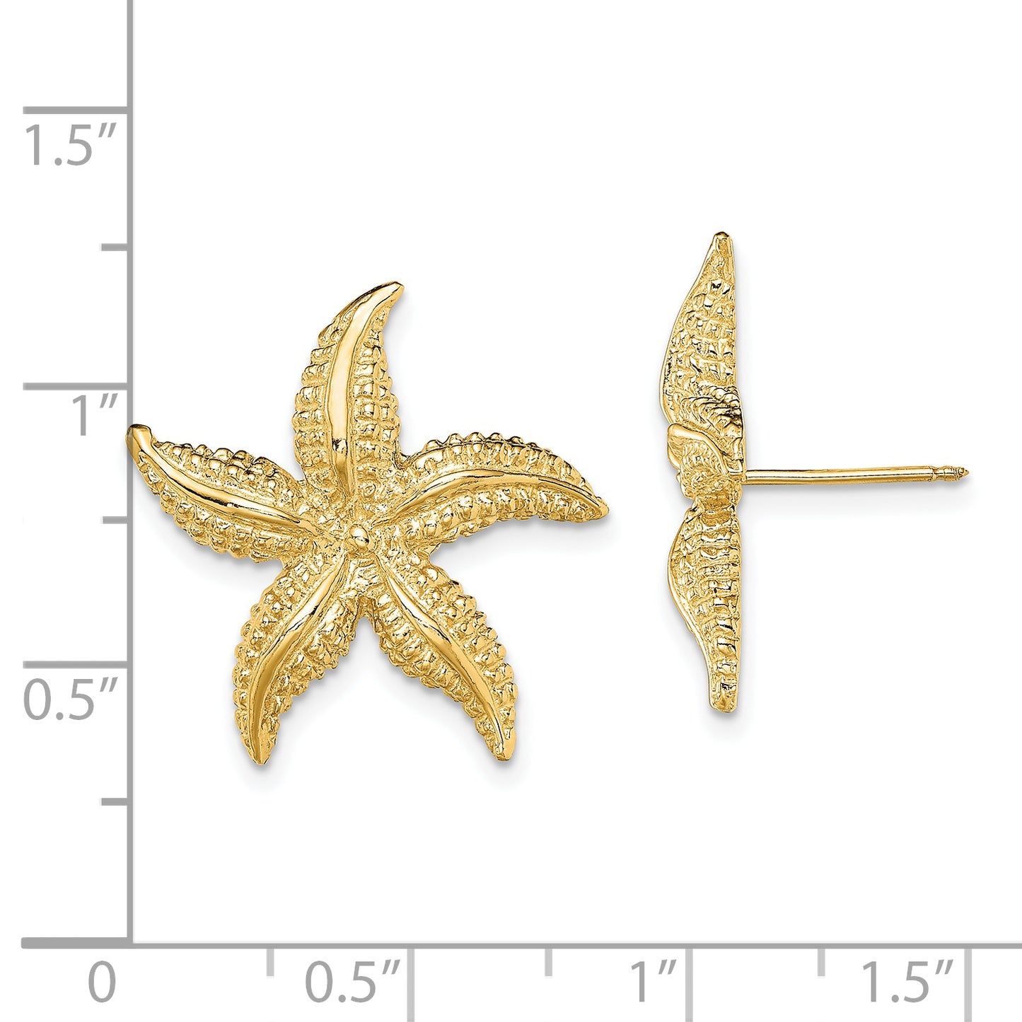 14K Yellow Gold 2-D Polished And Textured Starfish Post Earrings