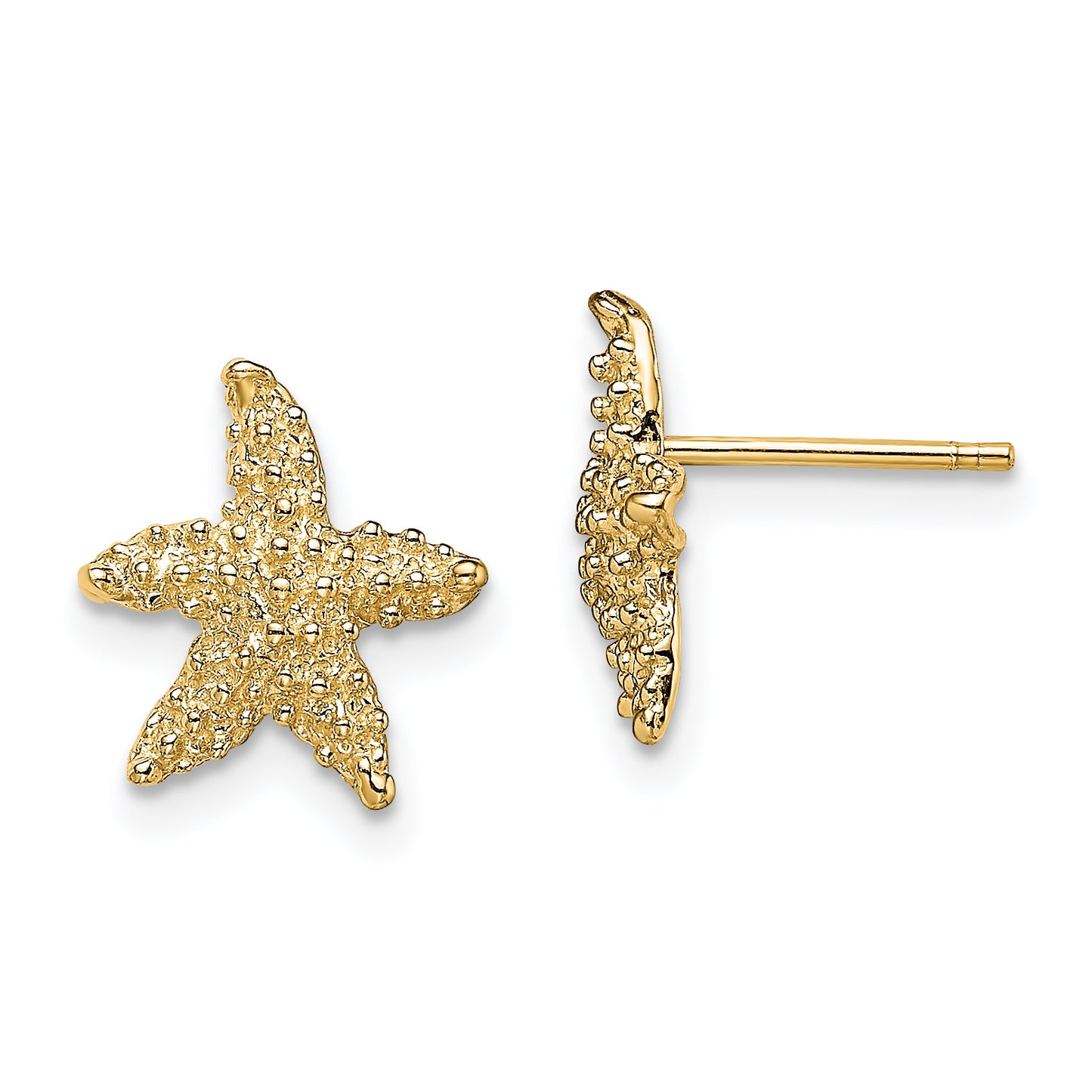 14K Yellow Gold Textured Starfish Post Earrings