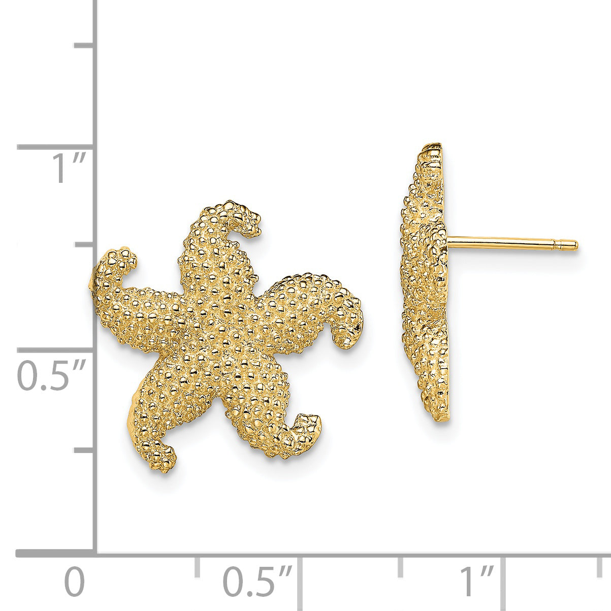 14K Yellow Gold Puffed Starfish Post Earrings