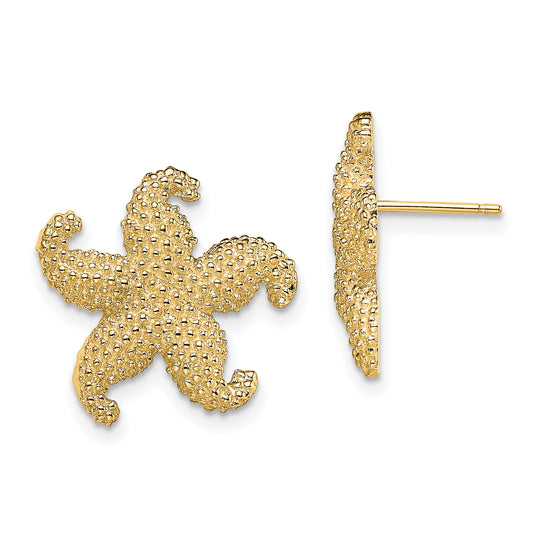 14K Yellow Gold Puffed Starfish Post Earrings