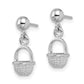 14K White Gold 3-D Mini Basket Drop Earrings