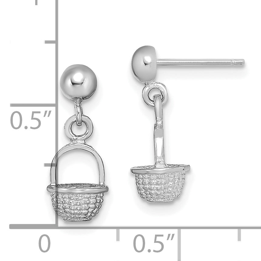 14K White Gold 3-D Mini Basket Drop Earrings