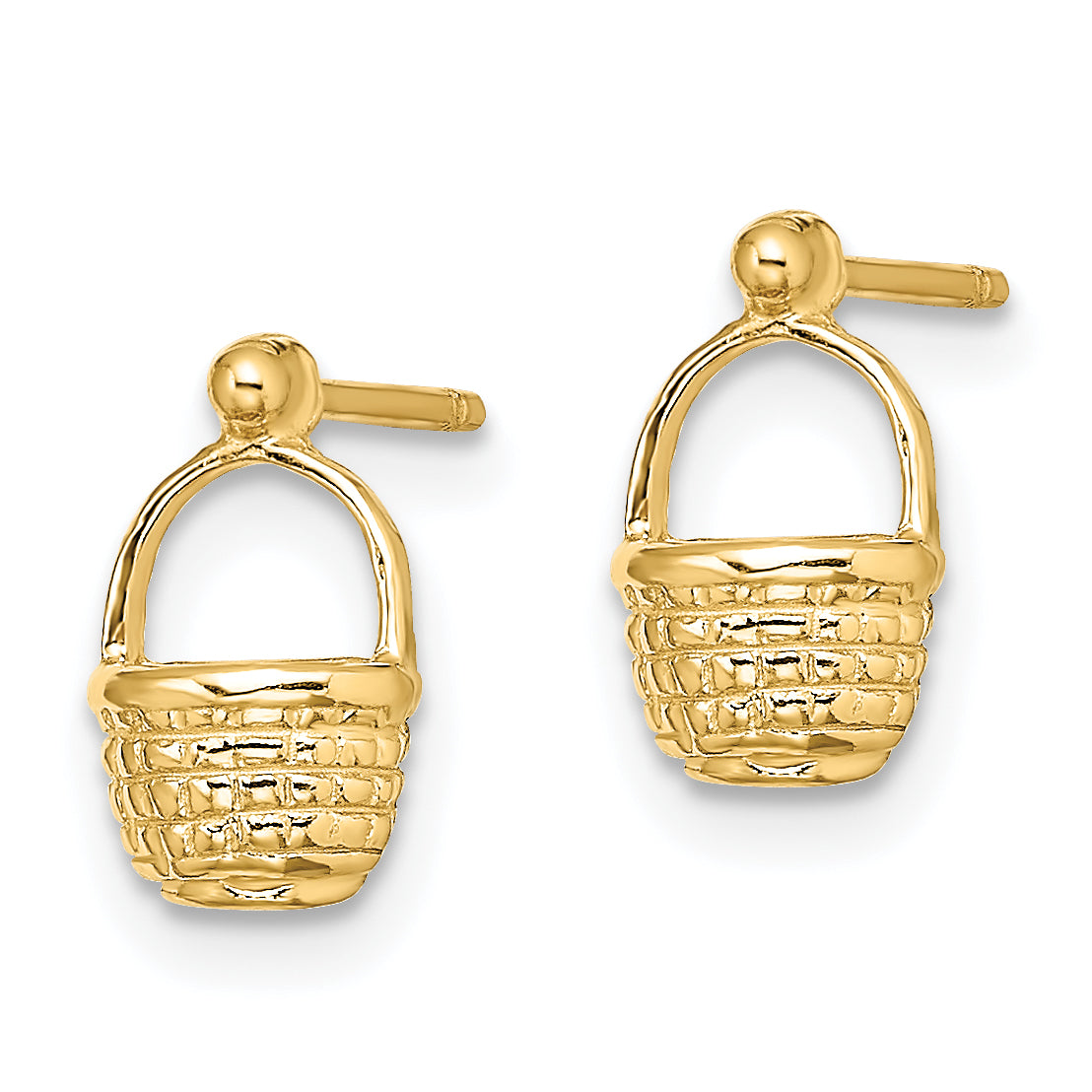 14K Yellow Gold Mini Basket Flat Back Post Earrings