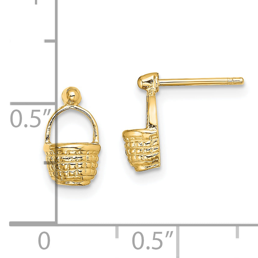 14K Yellow Gold Mini Basket Flat Back Post Earrings