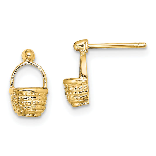 14K Yellow Gold Mini Basket Flat Back Post Earrings