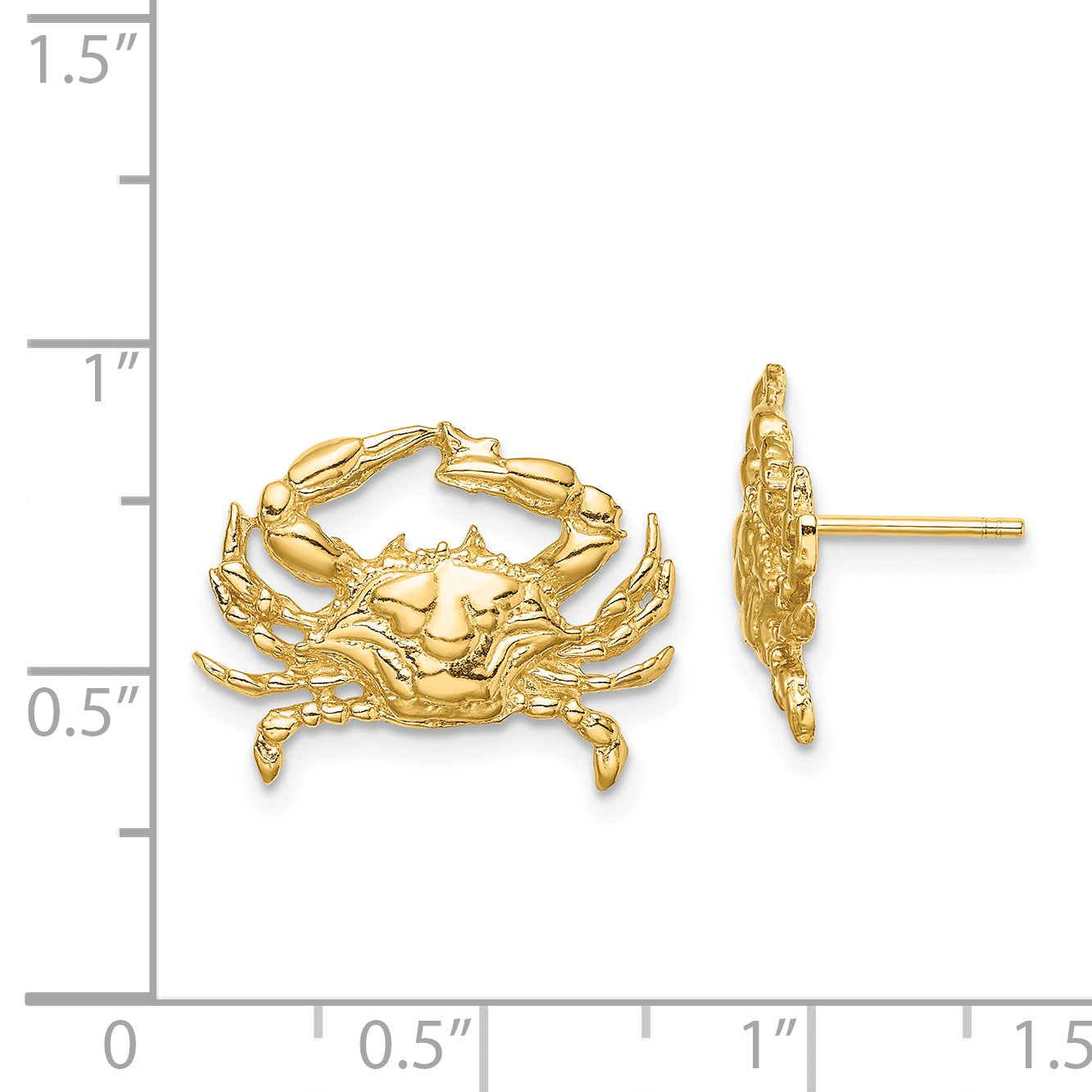 14K Yellow Gold 2-D Blue Crab Post Earrings