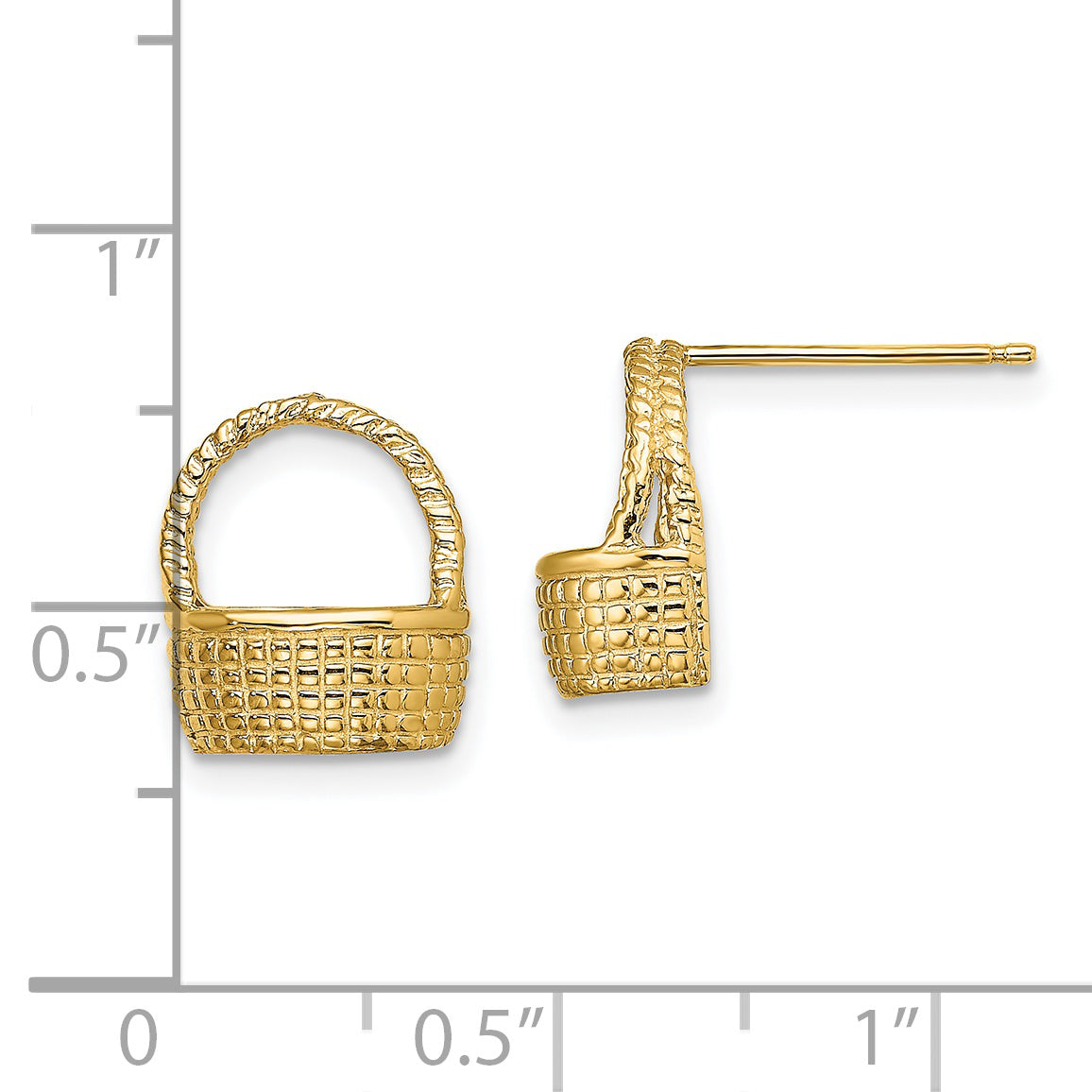 14K Yellow Gold Basket Flat Back Post Earrings