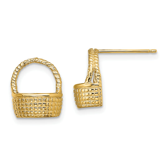 14K Yellow Gold Basket Flat Back Post Earrings