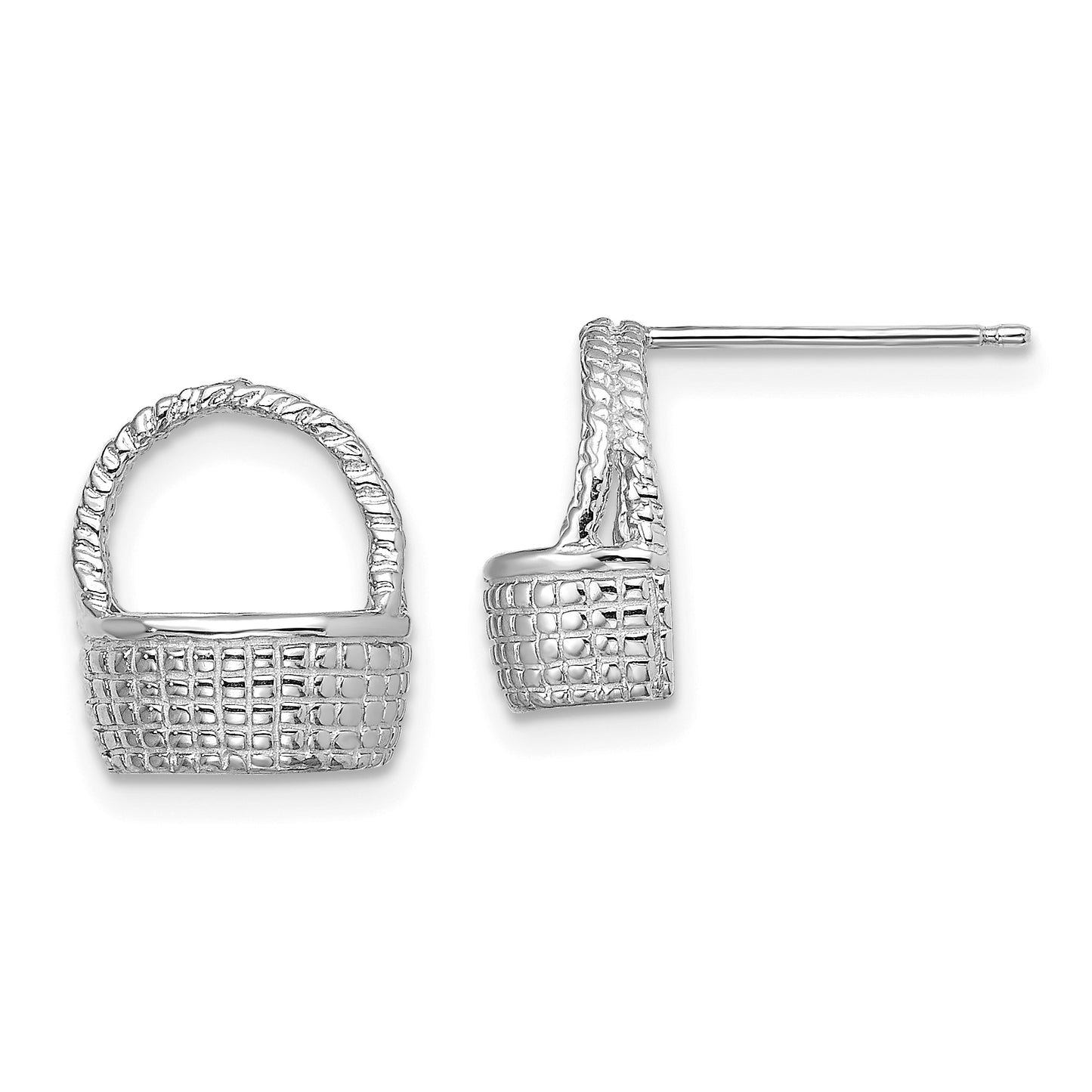 14K White Gold Basket Flat Back Post Earrings