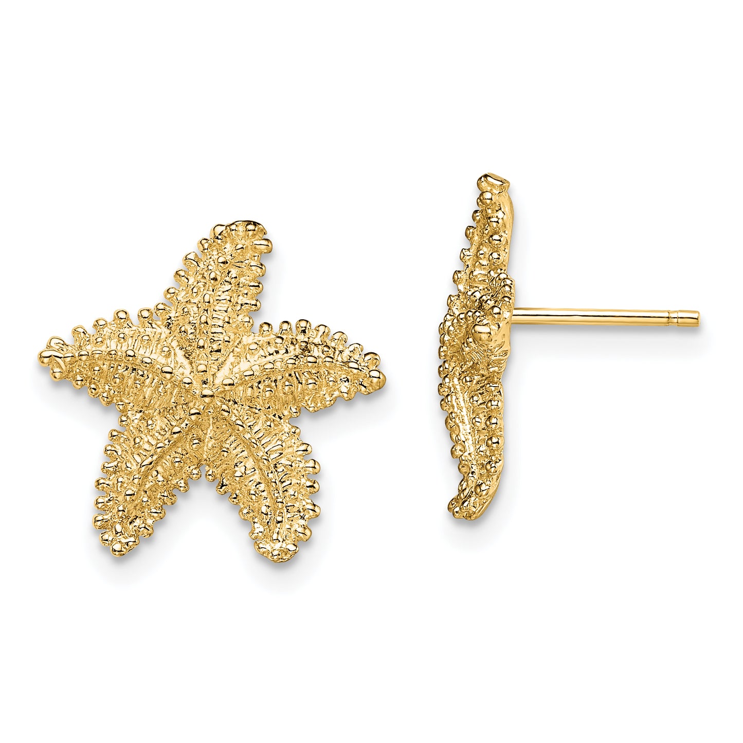 14K Yellow Gold Textured And Beaded Starfish Post Earrings