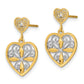 14K Yellow & Rhodium W/Rh Flower And Heart Beaded Filigree Dangle Earrings