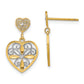 14K Yellow & Rhodium W/Rh Flower And Heart Beaded Filigree Dangle Earrings