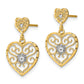 14K Yellow & Rhodium W/ Rh Heart Beaded Filigree Dangle Earrings