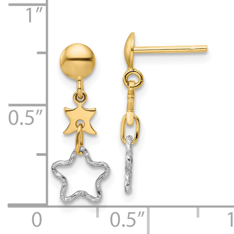 14K Two-Tone Polished Dangle Star Earrings