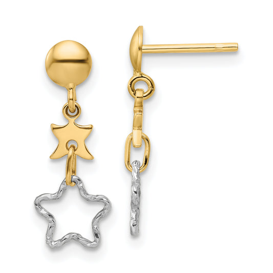 14K Two-Tone Polished Dangle Star Earrings