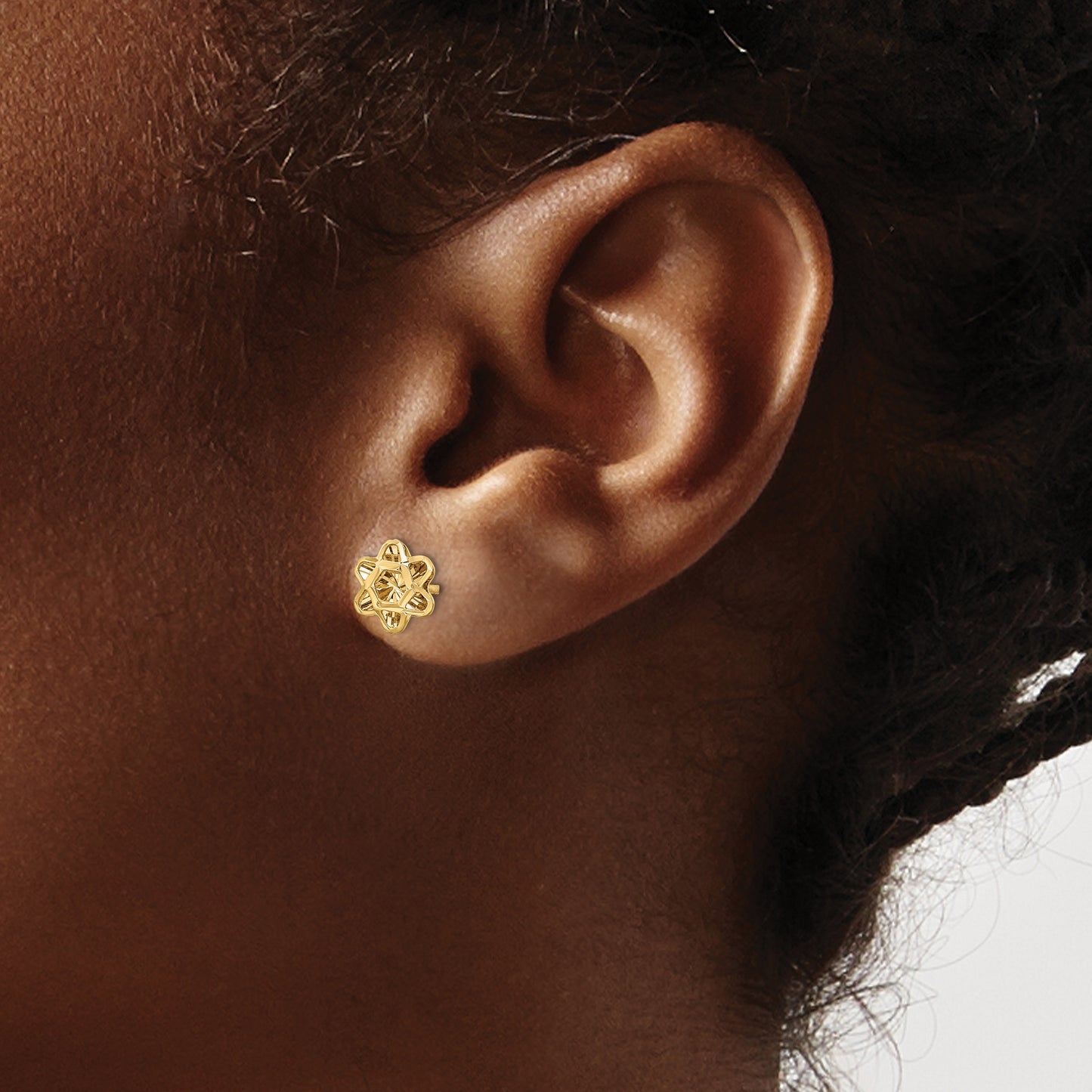 14K Yellow Gold Diamond-Cut Floral Post Earrings