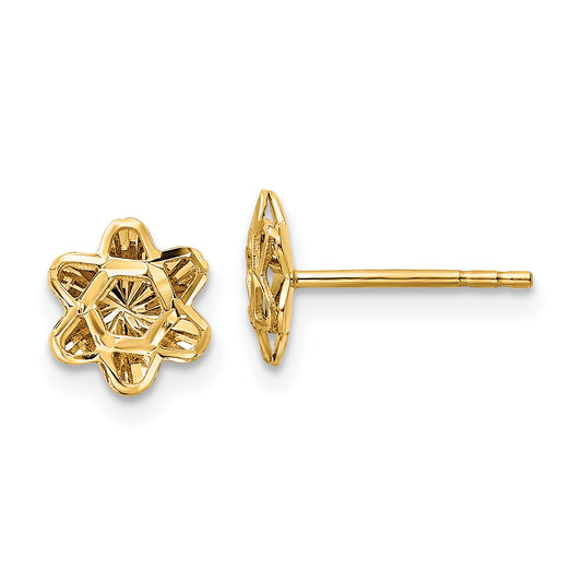 14K Yellow Gold Diamond-Cut Floral Post Earrings