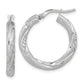 14K White Gold 3mm Polished & Satin D/C Hoop Earrings