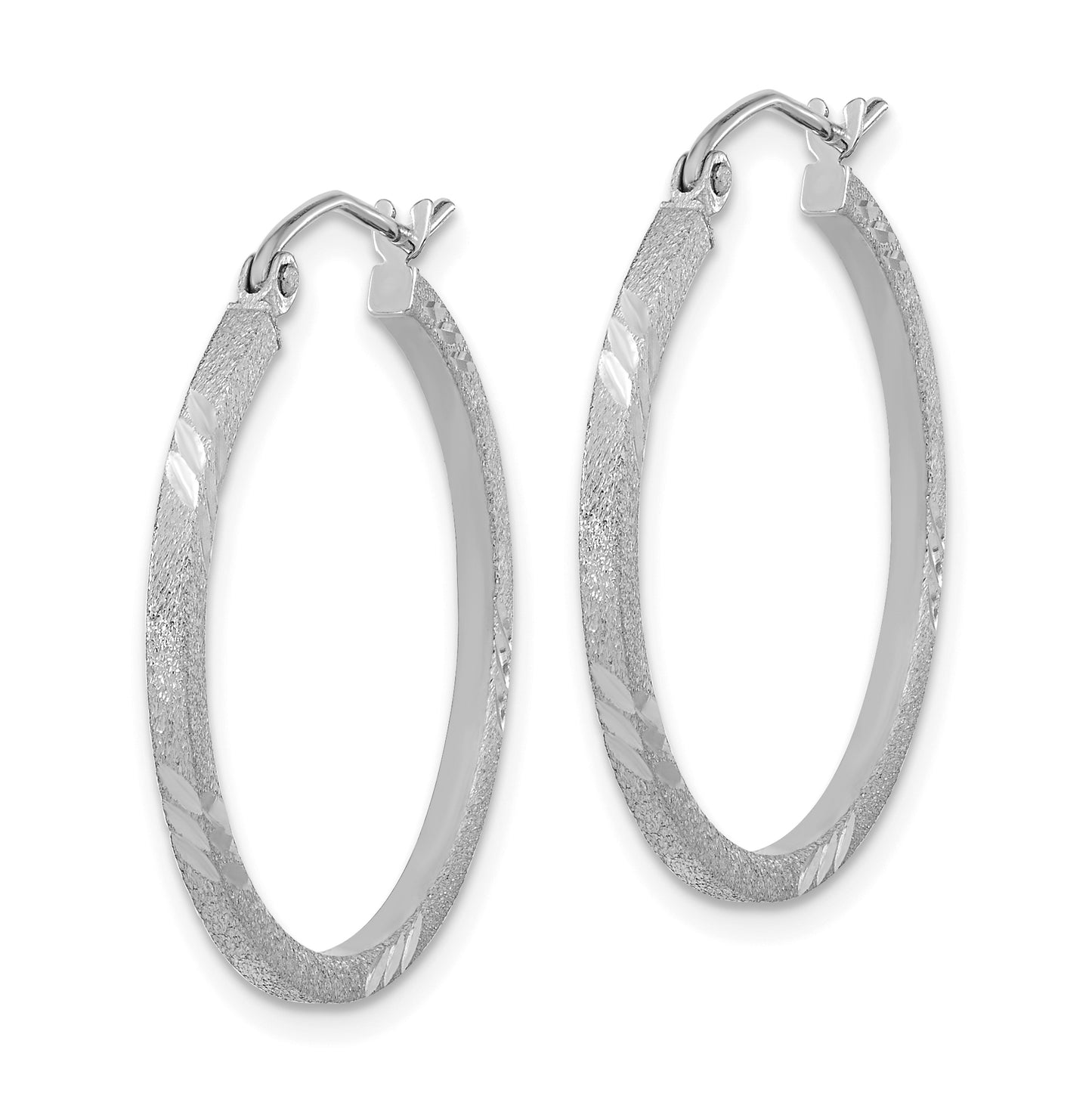 14K White Gold Satin Diamond-Cut Square Tube Hoop Earrings