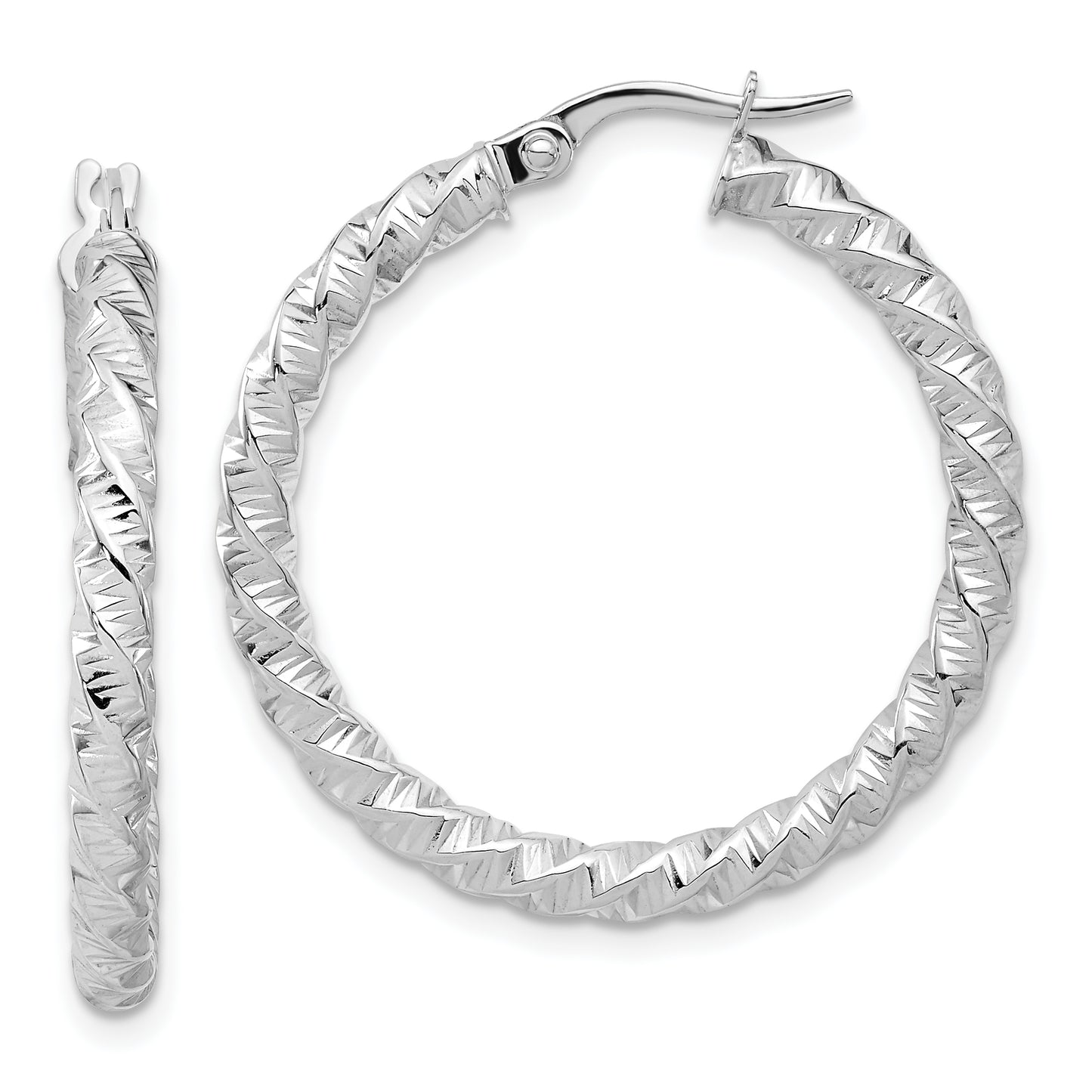 14K White Gold Polished 3mm Twisted Hoop Earrings