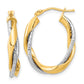 14K Two-Tone Polished Rope Twisted Oval Hoop Earrings