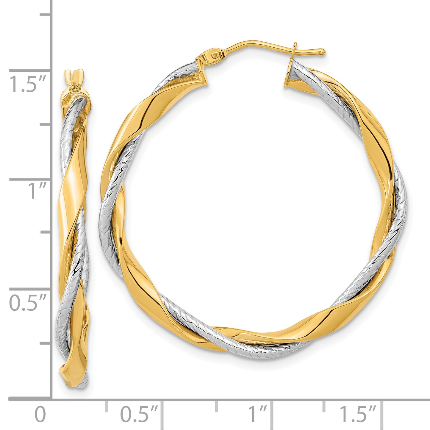 14K Two-Tone Polished Rope Twisted Hoop Earrings