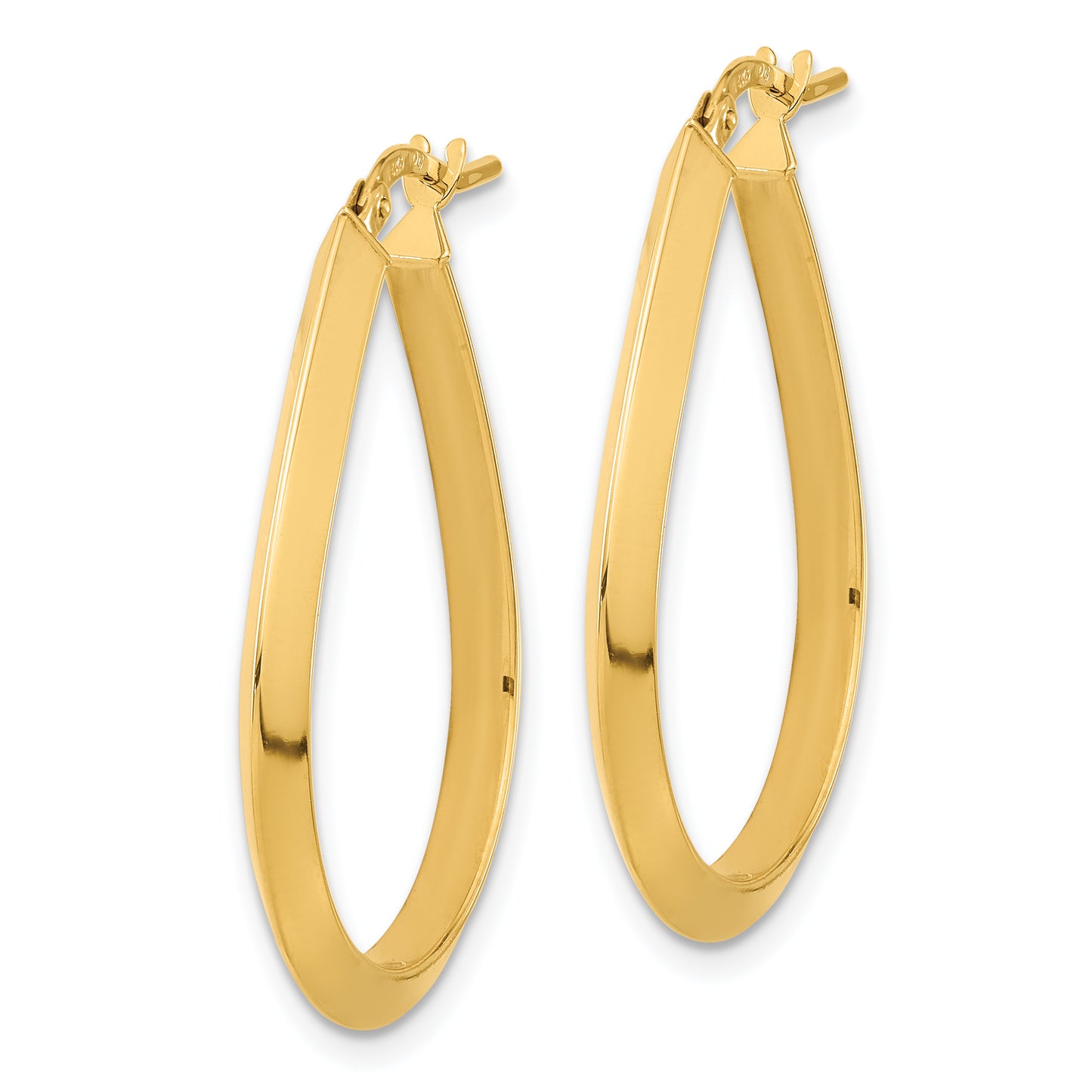 14K Yellow Gold Polished 2.75mm Knife Edge Teardrop Shape Hoop Earrings