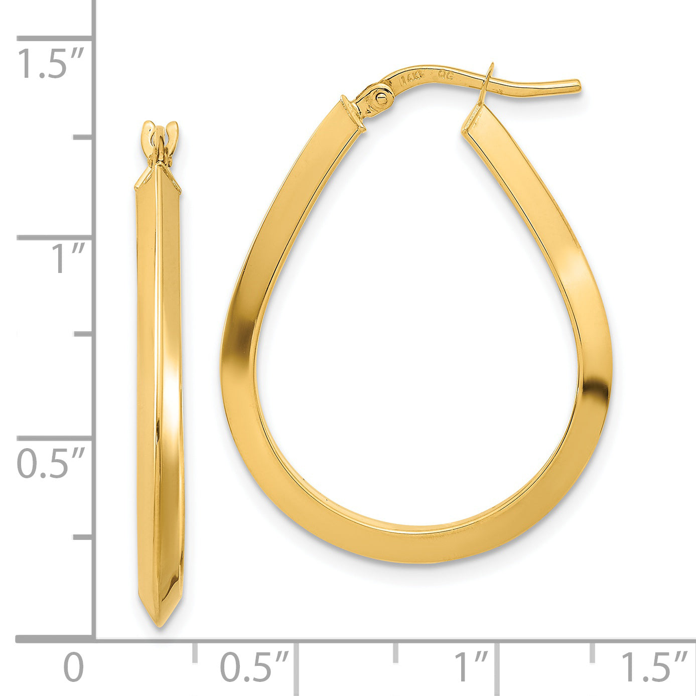 14K Yellow Gold Polished 2.75mm Knife Edge Teardrop Shape Hoop Earrings