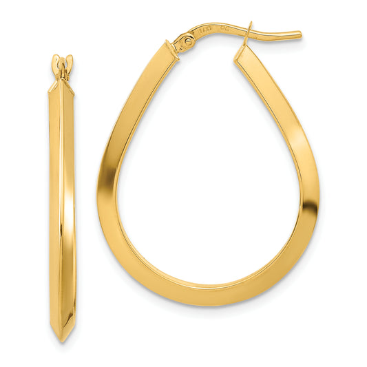 14K Yellow Gold Polished 2.75mm Knife Edge Teardrop Shape Hoop Earrings