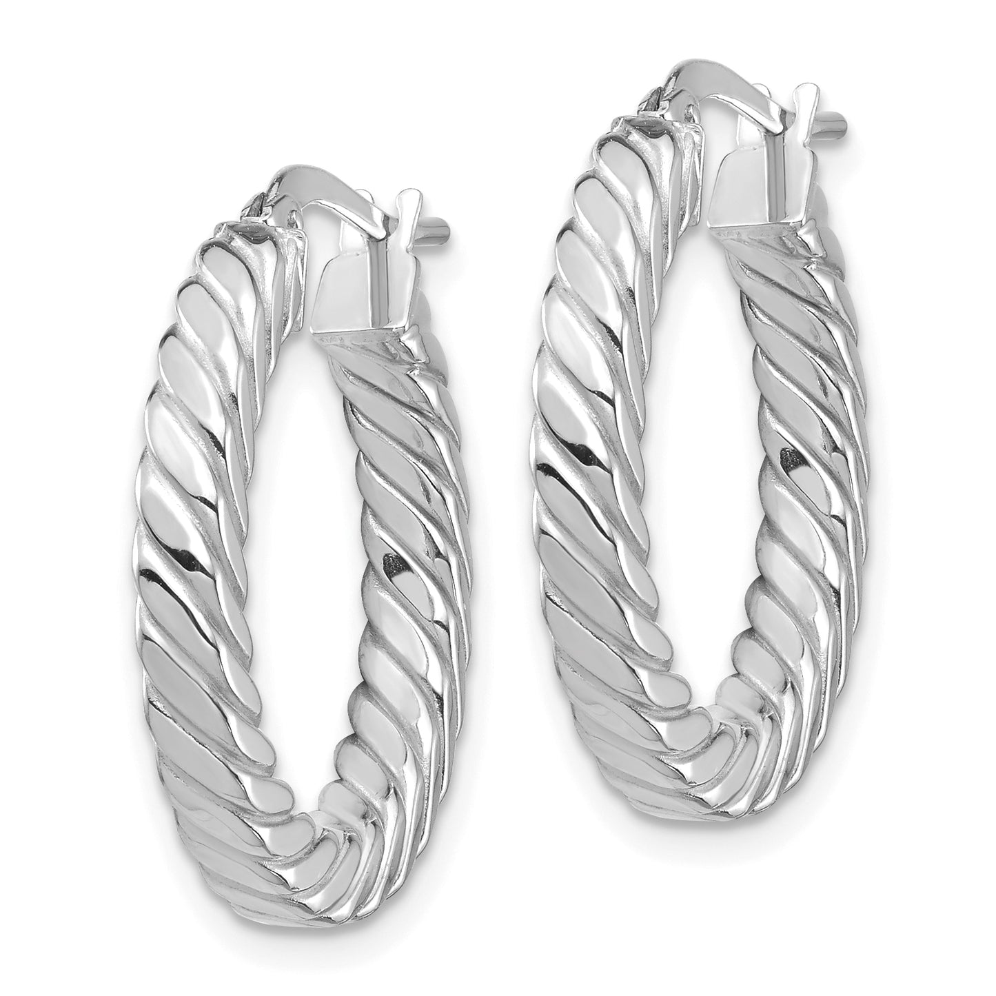 14K White Gold Polished Twisted 3mm Hoop Earrings