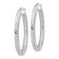 14K White Gold Polished & Twisted 3mm Square Tube Oval Hoop Earrings