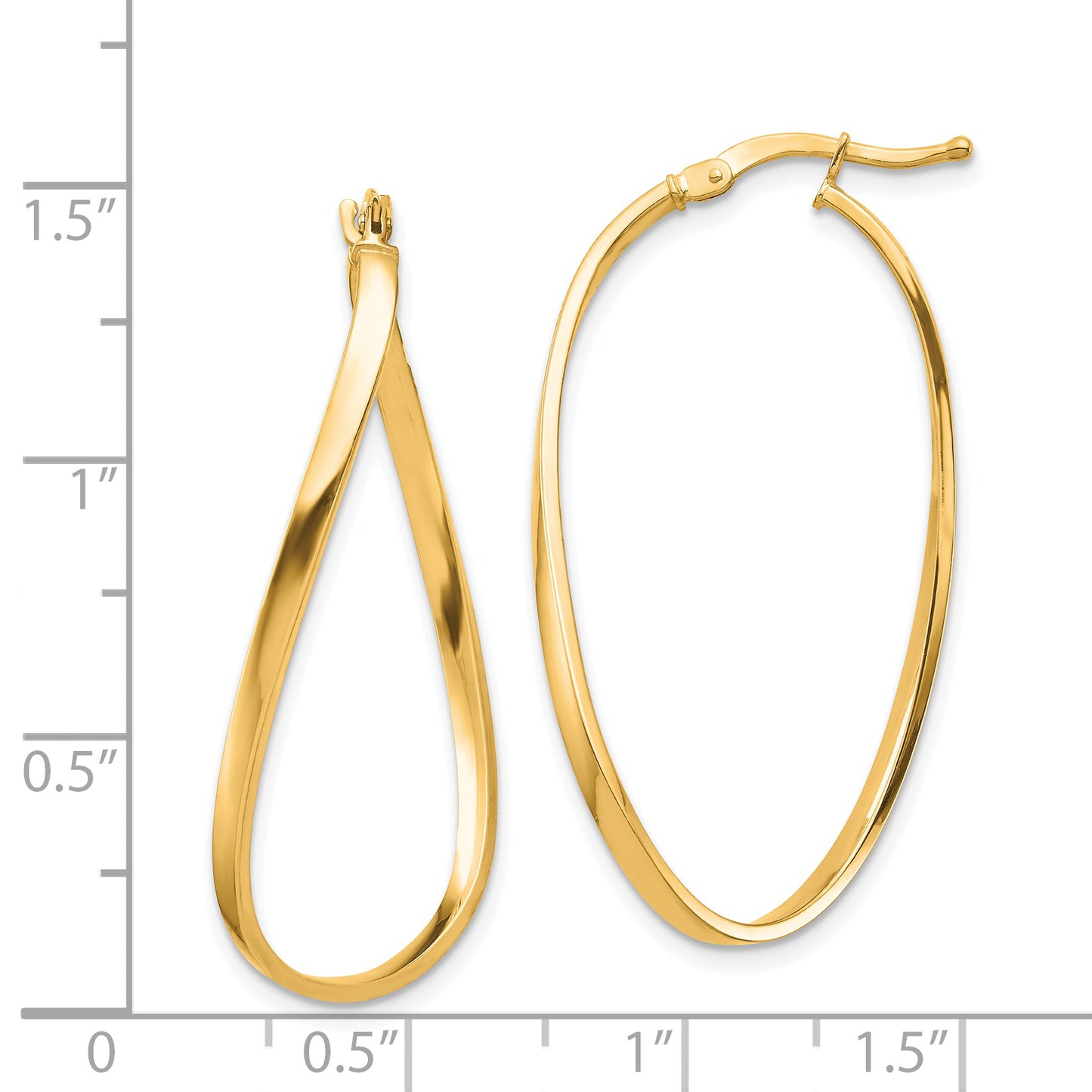 14K Yellow Gold Polished 2mm Wavy Hoop Earrings