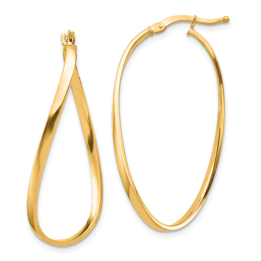 14K Yellow Gold Polished 2mm Wavy Hoop Earrings