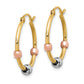 14K Tri-Color Polished With D/C Beads Hoop Earrings