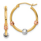 14K Tri-Color Polished With D/C Beads Hoop Earrings